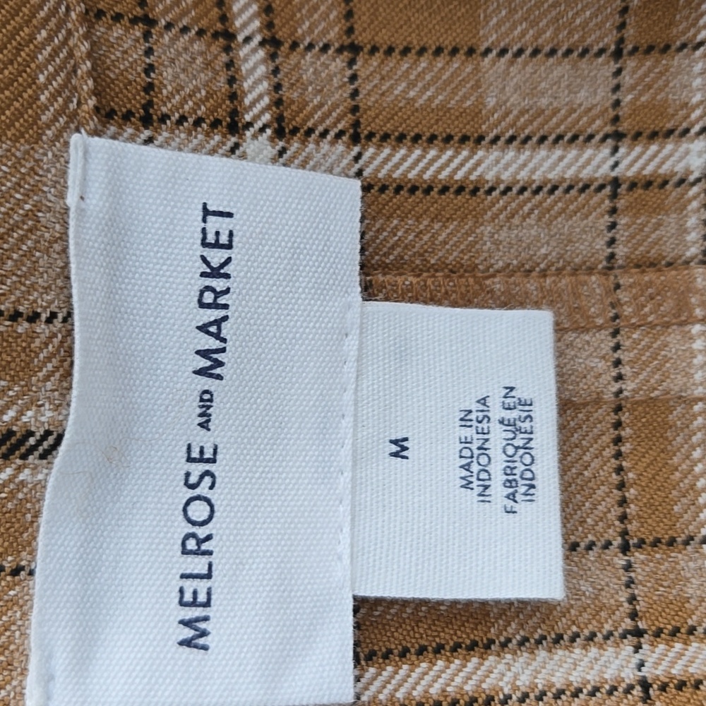 Melrose and Market Tan Plaid Houndtooth Wide Leg Pant Oversized Blazer Suit M - Picture 11 of 12